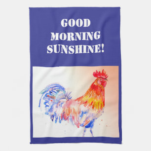 Good Morning Watercolor Red Rooster Kitchen Towel