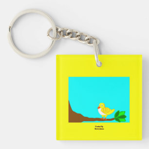 Good Morning Yellow Bird Square Keychain