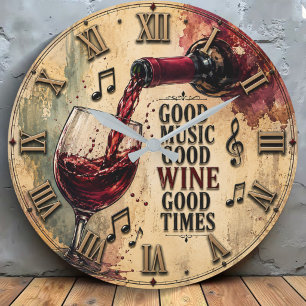 Good Music Good Wine Good Times  Large Clock