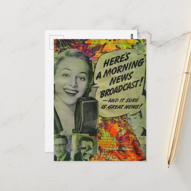 Good News Retro Mixed Media Collage Postcard (Front/Back In Situ)
