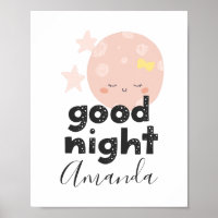 Good night. Cute pink moon. Nursery baby girl