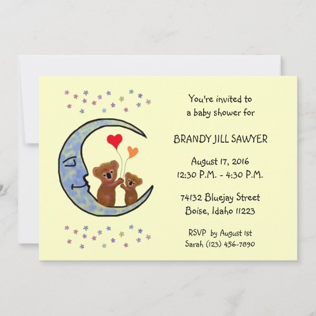Good Night Koala Moon Baby Shower Invitaton Invitation (Front)