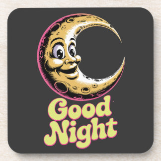 Good Night Retro Moon Hard Plastic Coaster