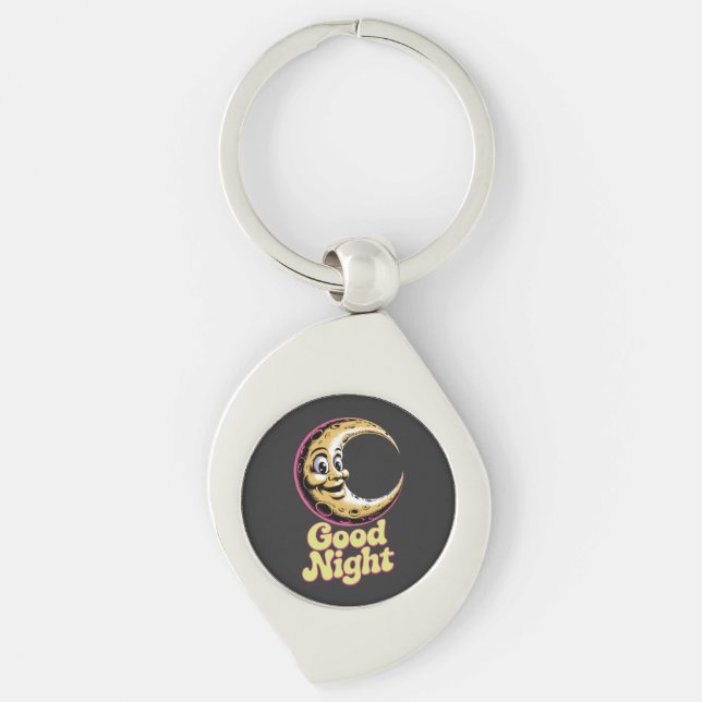 Good Night Retro Moon Metal Keychain (Front)