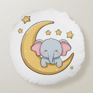 Good night sleepy baby elephant round cushion