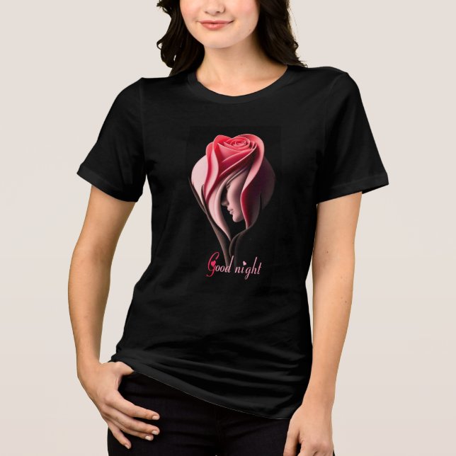 Good Night Text with Rose Flower Mark Tri-Blend Shirt (Front)