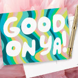 GOOD ON YA Bubble Letters Pink Green Stripes Postcard<br><div class="desc">Check out this sweet and colourful art,  hand made by me for you! Feel free to add your own text or change the colours. Visit my shop for more or let me know if you'd like something custom!</div>