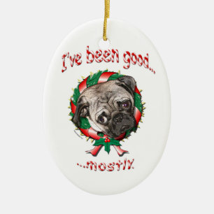 Good Pug...Mostly! Christmas Oval Ornament