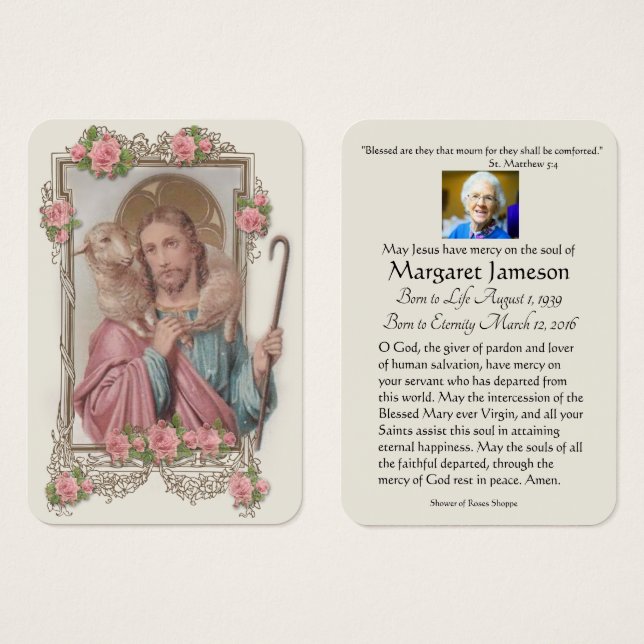 Good Shepherd Jesus Funeral Memorial Holy Card - (Front & Back)