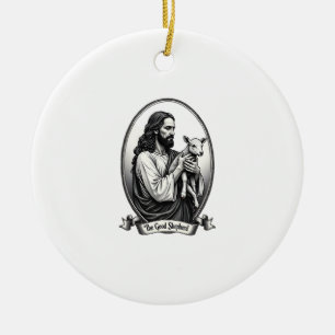 Good Shepherd Jesus Vintage Engraving Faith Shirt  Ceramic Tree Decoration