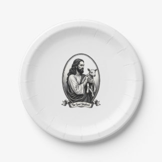 Good Shepherd Jesus Vintage Engraving Faith Shirt  Paper Plate