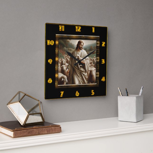 Good Shepherd John 10:7 Compassionate Shepherd  Square Wall Clock (Office)