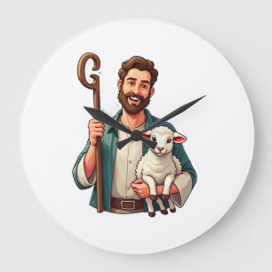 Good Shepherd Vintage Engraving Jesus Shirt (1) Large Clock