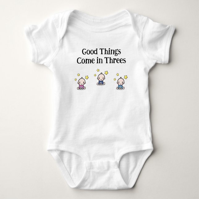 Good Things Come In Threes, Triplet Babies Gift, Baby Bodysuit (Front)