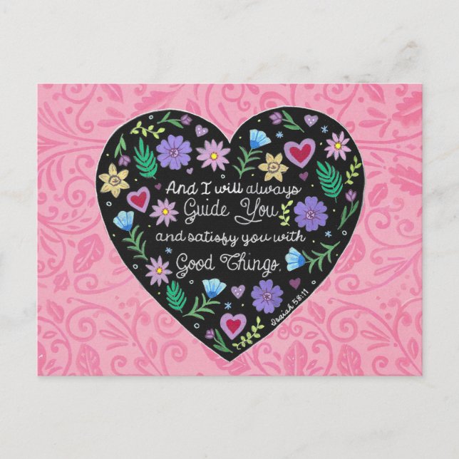 Good Things Floral Heart Personalized Holiday Postcard (Front)