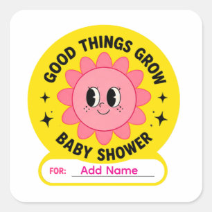 🌸 Good Things Grow Baby Shower Name 🌸 Square Sticker