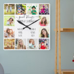 Good Things Happen at Grandma's 12 Photo White Square Wall Clock<br><div class="desc">Photo clock for grandparents with 12 of your favorite pictures. Create your own grid style photo collage and add the grandchildren's names (2 to 8 names looks best). The quote reads "good things happen at grandma's". The design is lettered in handwritten and whimsical typography on a plain white background. The...</div>