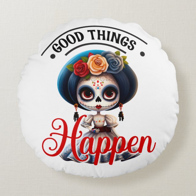Good Things Sugar Skull  Round Cushion (Front)