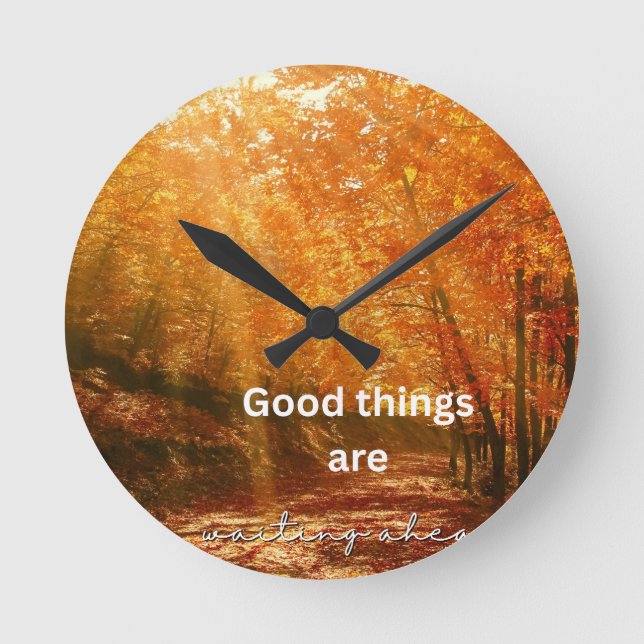 Good Things – Sun Rising Forest Text Design Round Clock (Front)