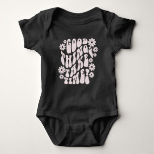 Good Things Take Time Retro Flowers Baby Bodysuit