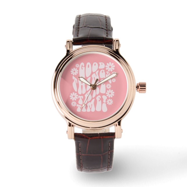 Good Things Take Time Retro Flowers Watch (Front)