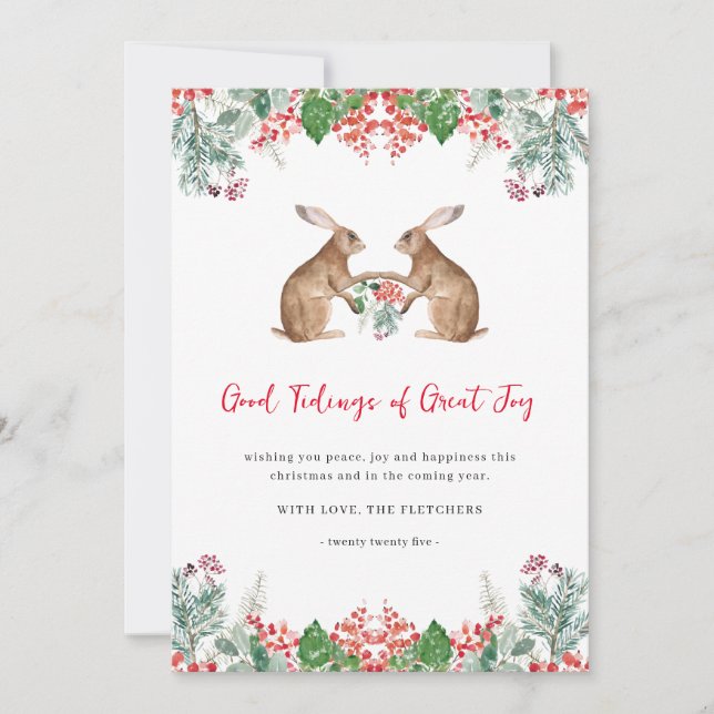 Good Tidings of Great Joy Winter Berries Christmas Holiday Card (Front)