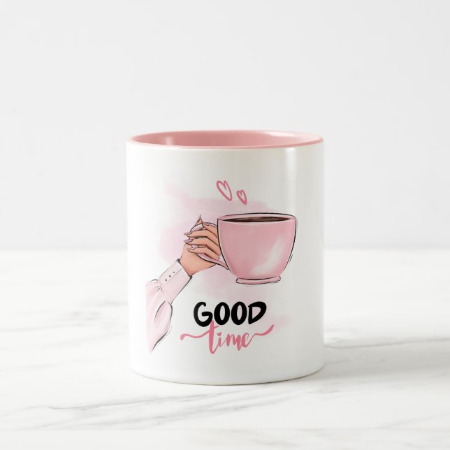 Good Time Cute Coffee Time  Two-Tone Coffee Mug (Center)