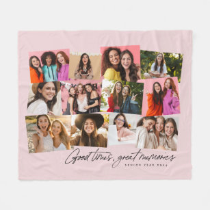 Good times great memories 12 photo collage pink fleece blanket