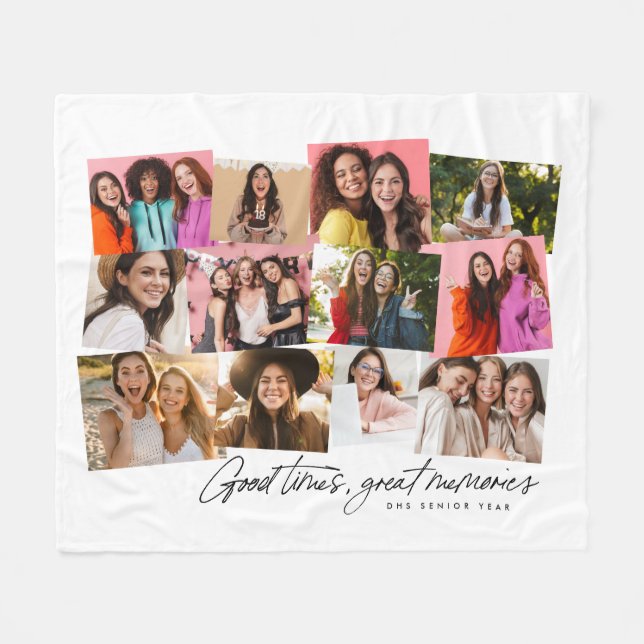 Good times great memories 12 photo collage white fleece blanket (Front (Horizontal))