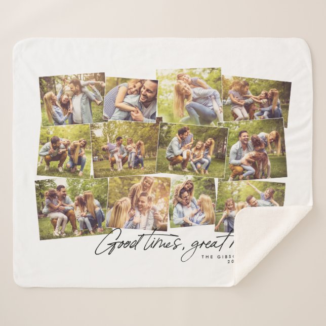 Good times great memories 12 photo family collage sherpa blanket (Front (Horizontal))