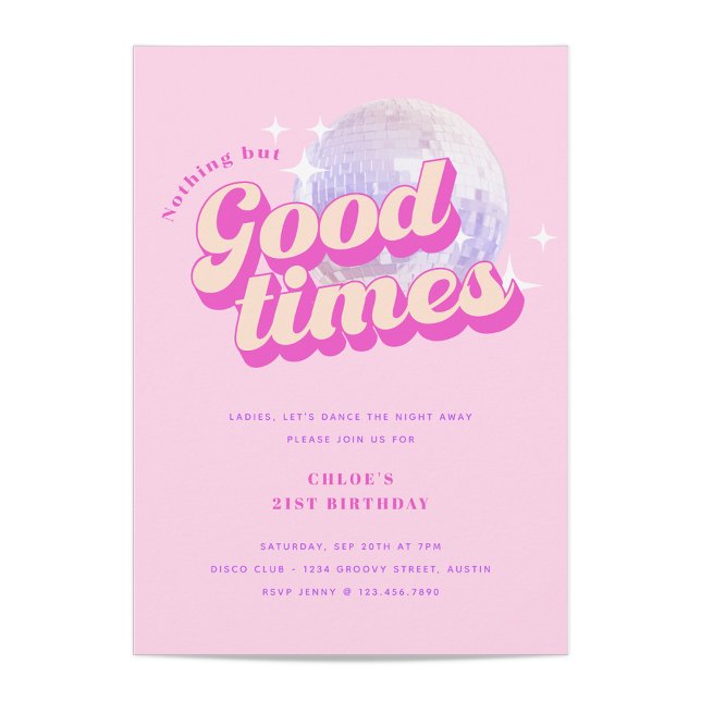 Good Times Groovy Pink Birthday Party Invitation (Creator Uploaded)
