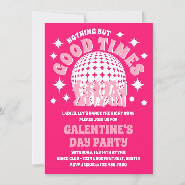 Good Times Groovy Pink Galentine's Day Party Invitation (Front)