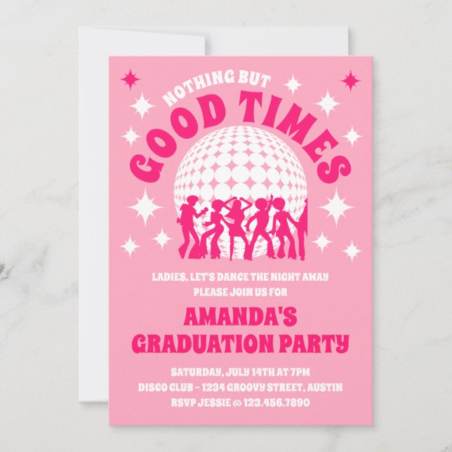 Good Times Groovy Pink Graduation Party Invitation (Front)