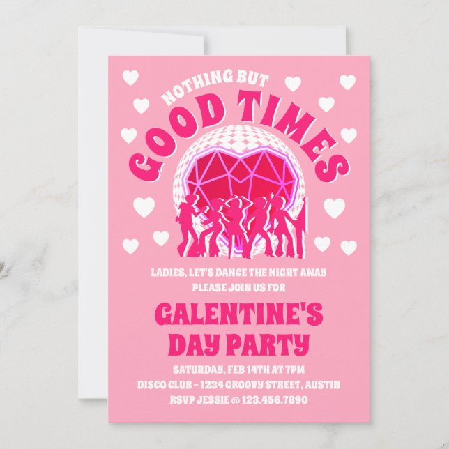 Good Times Groovy Pink Valentine's Galentine's Day Invitation (Front)