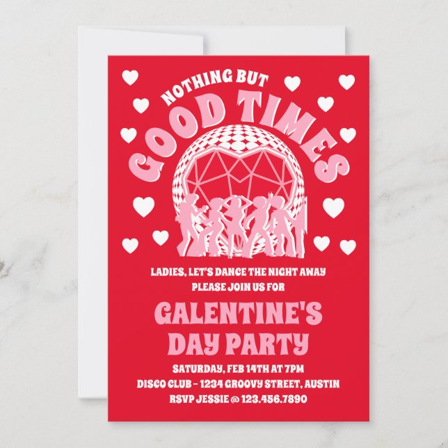 Good Times Groovy Red Valentine's Galentine's Day  Invitation (Front)