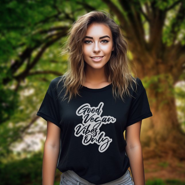 Good Vegan Vibes Only Black and White Veganism T-Shirt (Creator Uploaded)