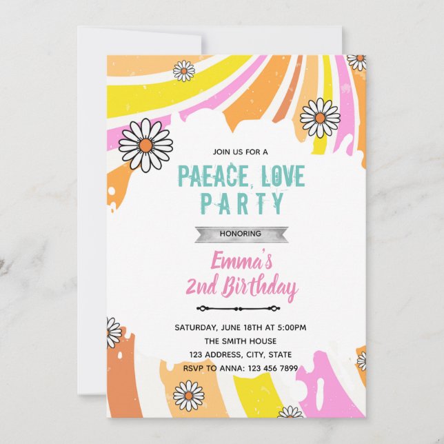 Good vibe only 60s theme invitation (Front)