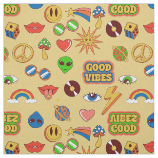 good vibes alien groovy pop art 1970s fabric
