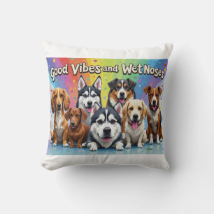 Good Vibes and Wet Noses Playful doodles Cushion