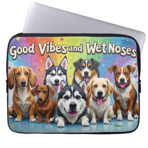 Good Vibes and Wet Noses Playful doodles  Laptop Sleeve
