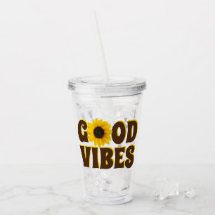 Good Vibes Bright Yellow Sunflower Acrylic Tumbler