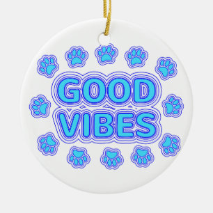 Good Vibes Cartoon Dog Paw Prints Ceramic Tree Decoration