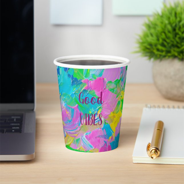 Good Vibes colourful Paper Cups (Insitu)