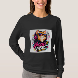 Good Vibes Cool Cat Retro Sunglasses T-Shirt