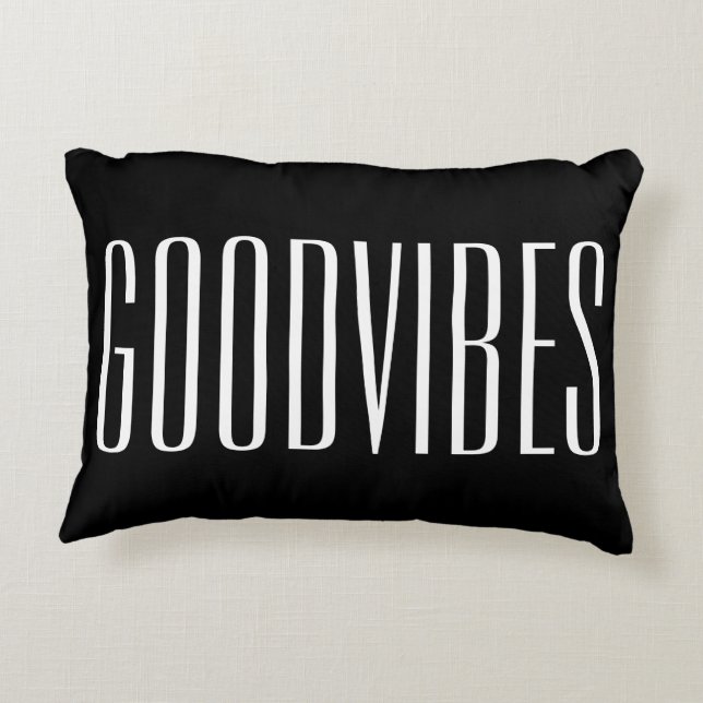 Good Vibes Customisable Black And White Uplifting Decorative Cushion (Back)