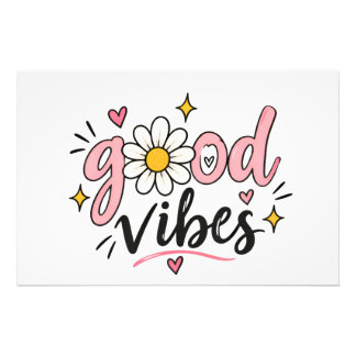 Good Vibes Cute Daisy Typography Poster & Art Prin