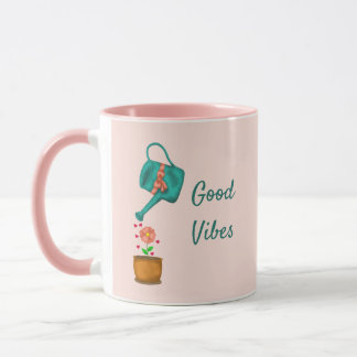Good vibes girly watering can with pink flower mug