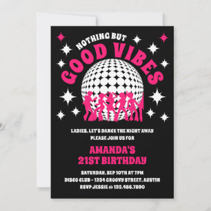 Good Vibes Groovy Black Birthday Party Invitation