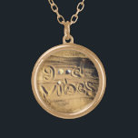 Good Vibes Hand Drawn Beach Sand Photo Fun Bold Gold Plated Necklace<br><div class="desc">“Good vibes.” Relax, smell the ocean air, and travel back to your vacation beach days whenever you wear this chic, fun, photo charm necklace. This necklace comes in small, medium and large sizes, as well as both square and circle shapes. You can order this necklace in your choice of sterling...</div>