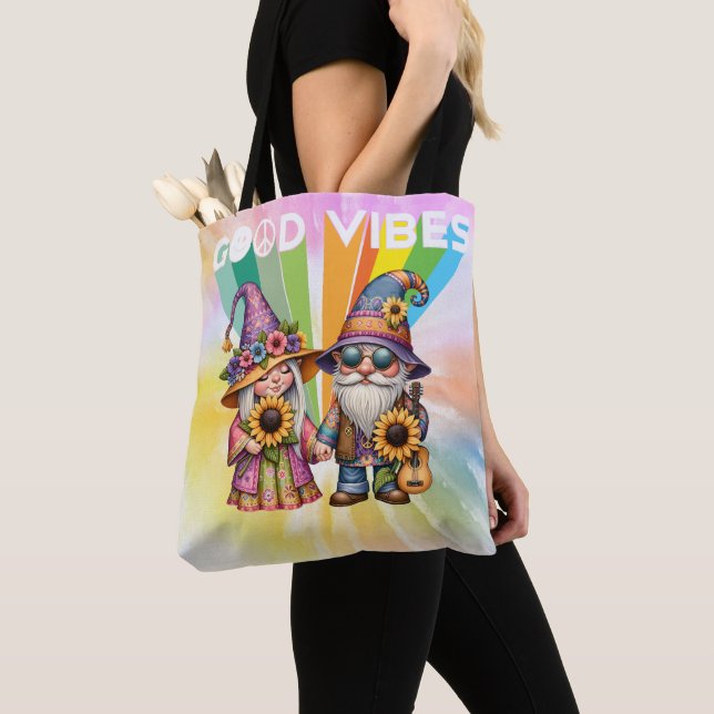 Good Vibes Hippie Gnomes Tote Bag (Close Up)